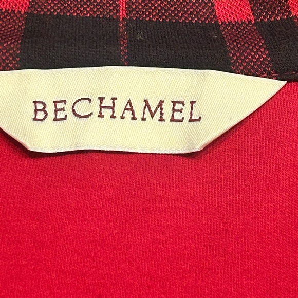 Large Bechamel Red and Black & Embroidered Black Trim Quarter Zip Hi/Lo Sweater - Picture 8 of 13